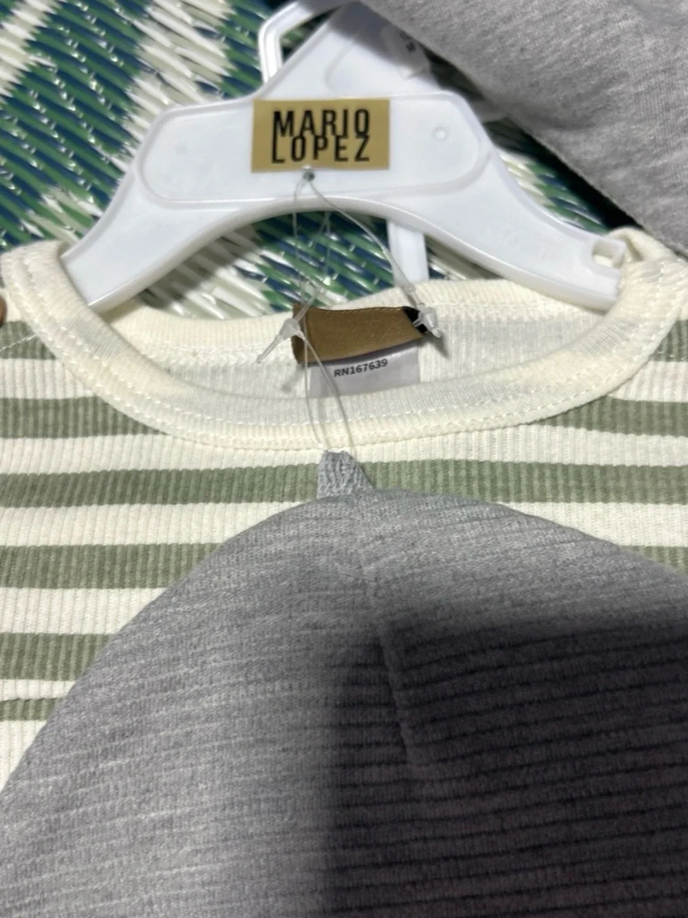 Striped Green & Gray Baby Bodysuit Set with Hat